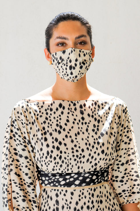 Maschera per il viso reversibile in seta "ghepardo delle nevi".